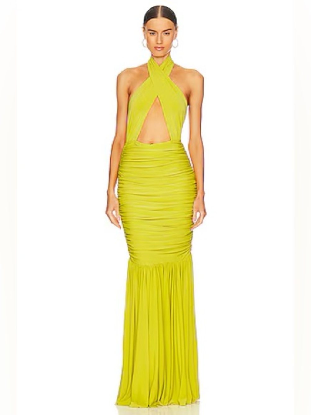 Norma Kamali Cross Halter Fishtail Gown in Buttermilk